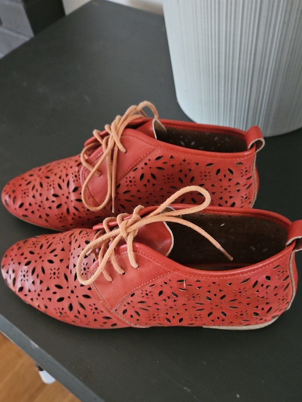 Crown Vintage Dark Orange Laser-Cut Lace-Up Booties